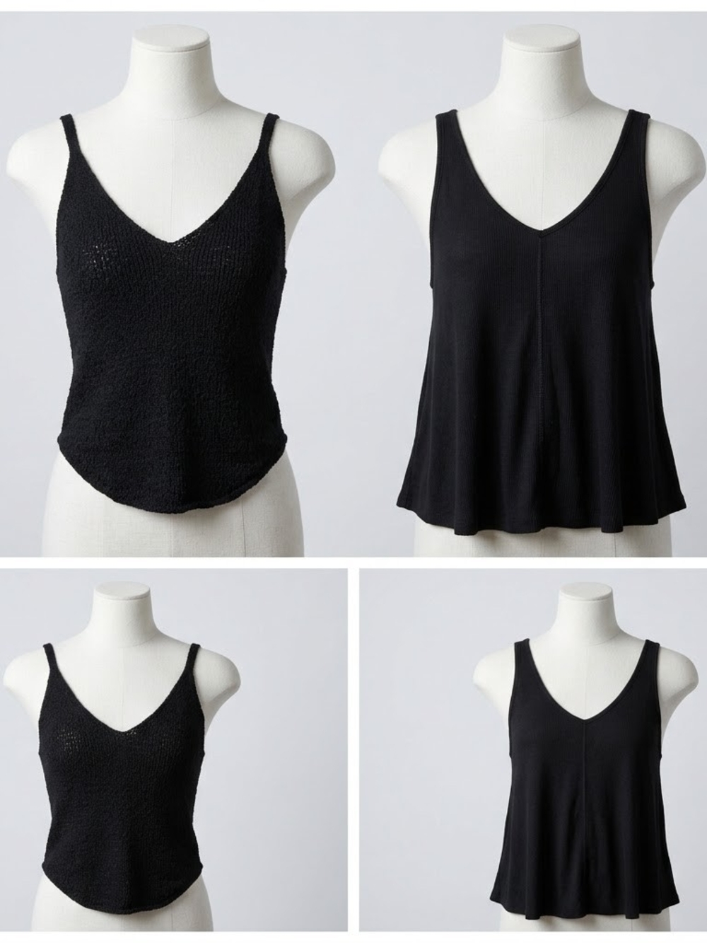 Set Of 2, Black V-Neck Tank Tops